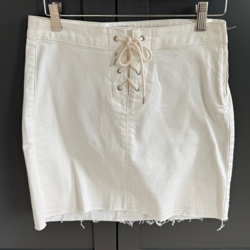 J. Crew White Denim Lace-Up Mini Skirt • 26
